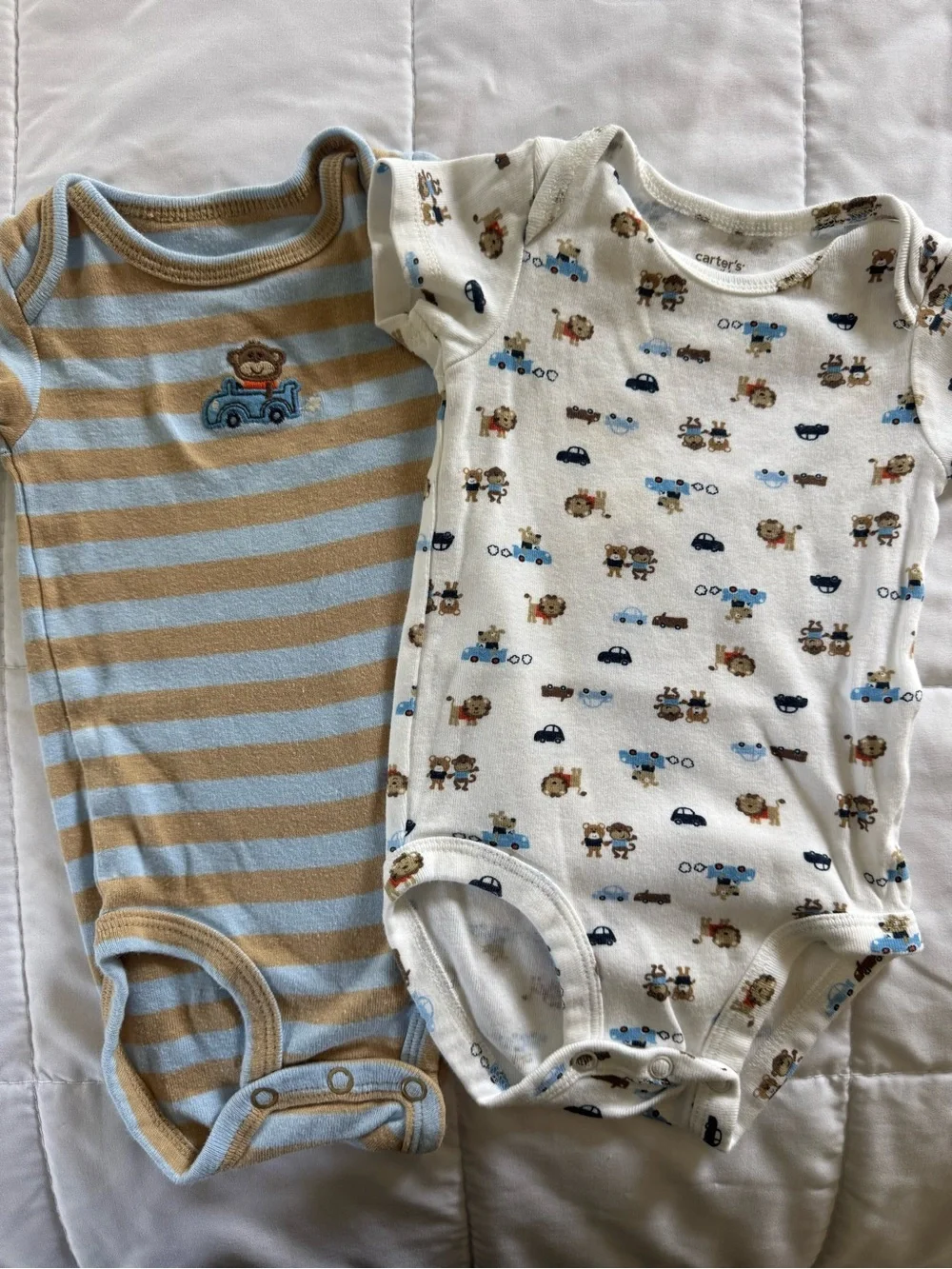 Neutral Paw & Stripe Baby Onesie Bundle - Blue, Tan, Brown